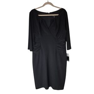 Elegant Black Sheath Dress Ruched Sides 3/4 Sleeve NWT